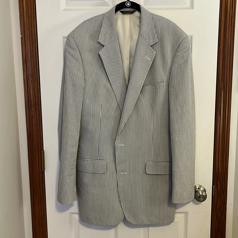 Brooks Brothers Men’s Light Blue & White Seersucker Blazer Sports Coat Jacket